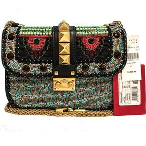 Brand New Glam Rockstuds Lock Beaded African Eyes Leather Crossbody Shoulder Bag